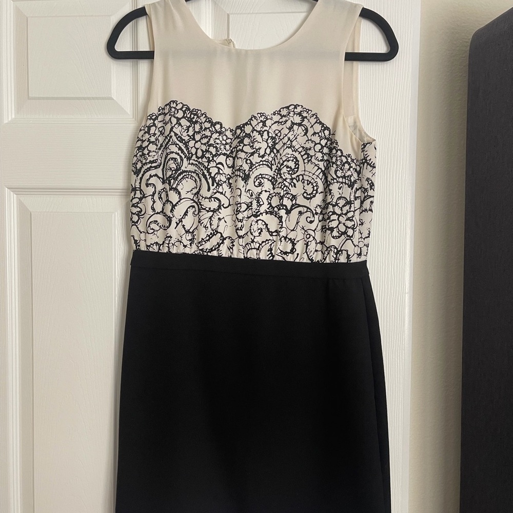 LOFT Elegant Black and Cream Midi Dress